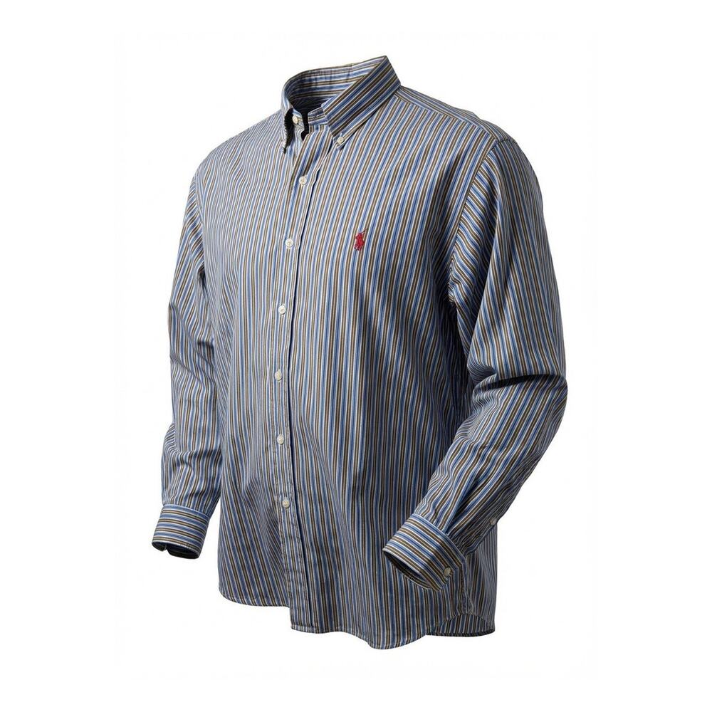 Ralph Lauren Shirt Mens Size L Blue Gold Stripe Button Down Collar Blue Label